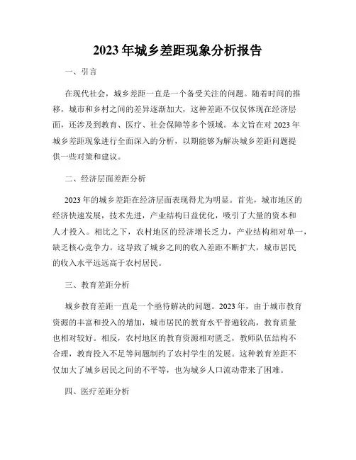 2023年城乡差距现象分析报告