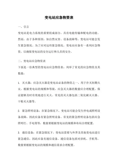 变电站应急物资表