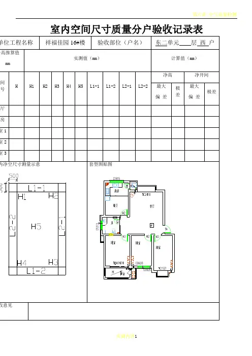 室内空间尺寸质量分户验收记录表