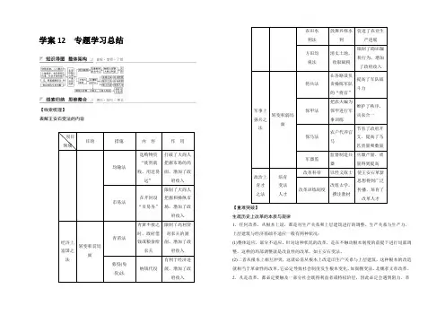 2021-2022高二历史人民版选修1学案：专题四 王安石变法 Word版含答案