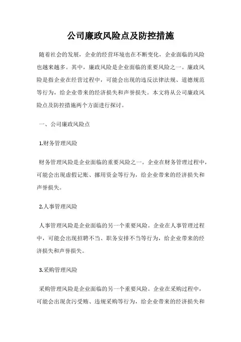 公司廉政风险点及防控措施