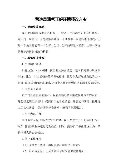 营造风清气正好环境整改方案