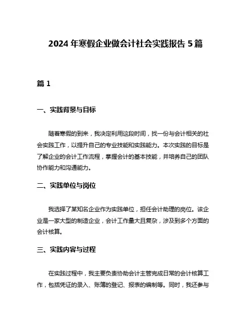 2024年寒假企业做会计社会实践报告5篇