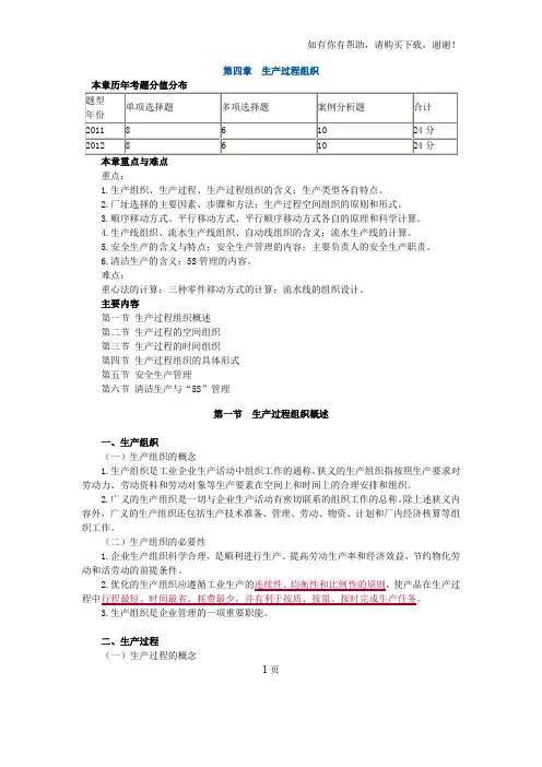 初级经济师工商管理专业基础班讲义04第四章生产过程组织