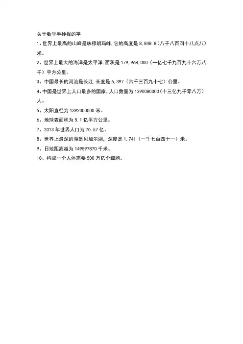 关于数学手抄报的字