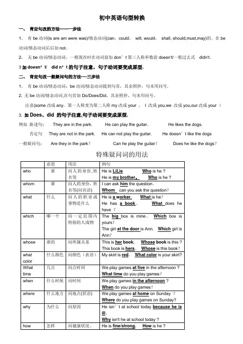 初中英语句型转换(陈述句变一般疑问句特殊疑问句及练习)
