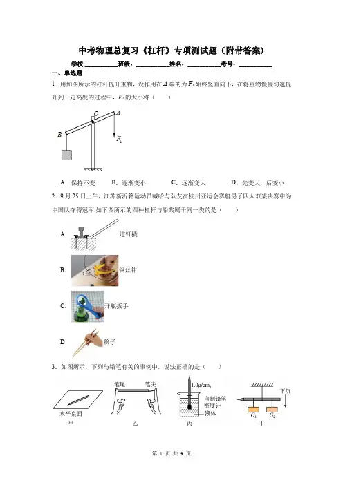 中考物理总复习《杠杆》专项测试题(附带答案)