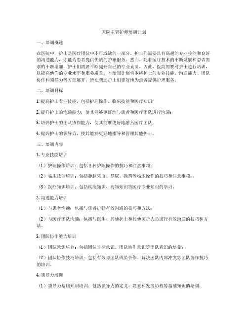 医院主管护师培训计划