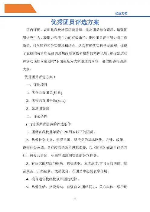 2021年优秀团员评选方案