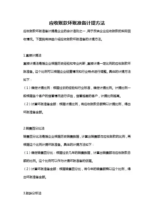 应收账款坏账准备计提方法