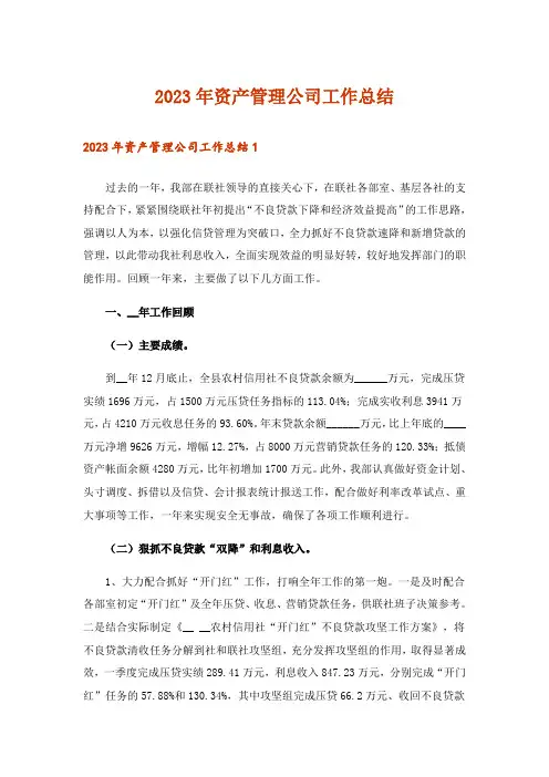 2023年资产管理公司工作总结