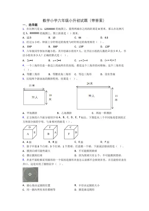 数学小学六年级小升初试题(带答案)