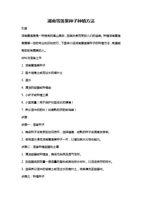 湖南雪莲果种子种植方法
