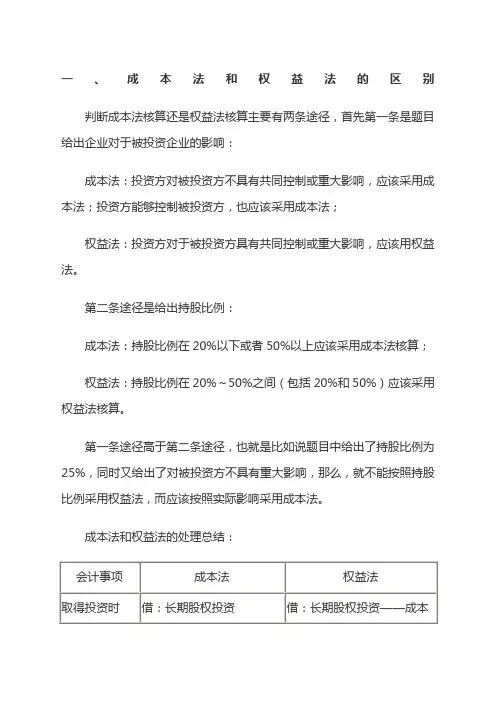 成本法与权益法的区别