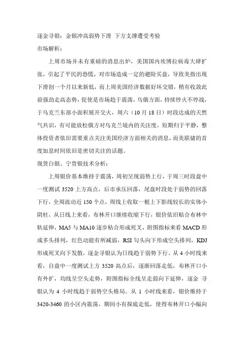 逐金寻银：金银冲高弱势下滑 下方支撑遭受考验