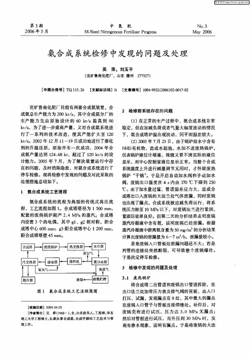 氨合成系统检修中发现的问题及处理