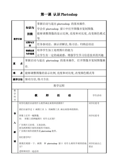 人教版七年级下册信息技术第1课-认识photoshop-教学设计