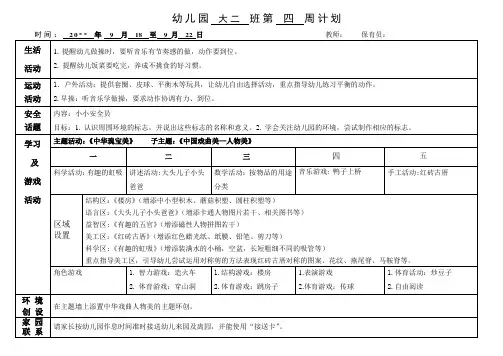 幼儿园大班第4周周计划