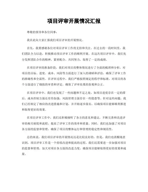 项目评审开展情况汇报