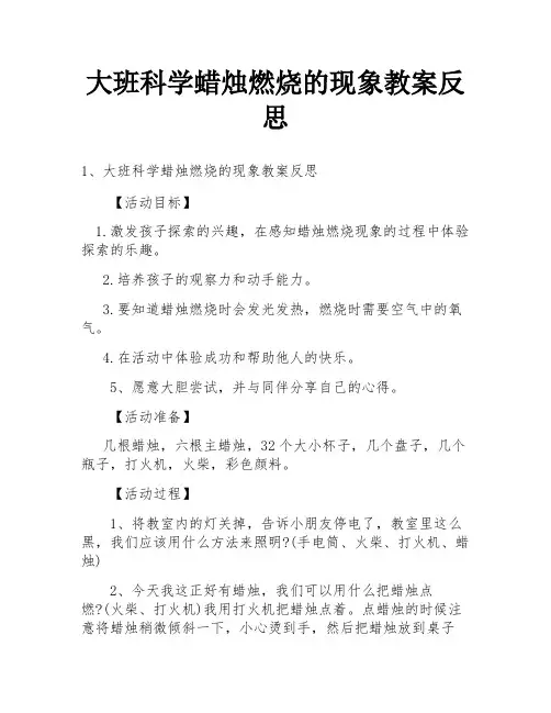 大班科学蜡烛燃烧的现象教案反思