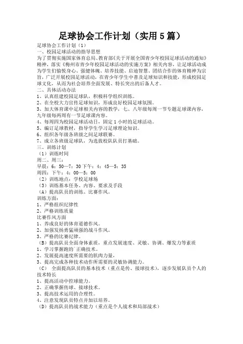 足球协会工作计划(实用5篇)