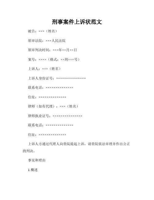 刑事案件上诉状范文