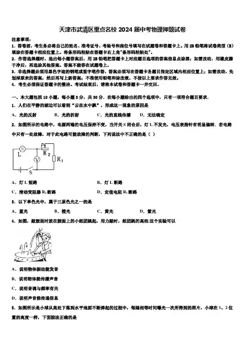 天津市武清区重点名校2024届中考物理押题试卷含解析