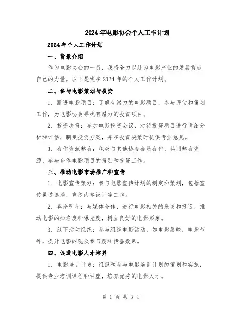 2024年电影协会个人工作计划