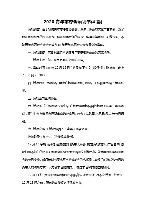 2020青年志愿者策划书(4篇)