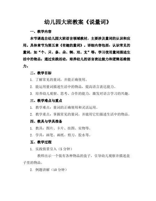 幼儿园大班教案《说量词》
