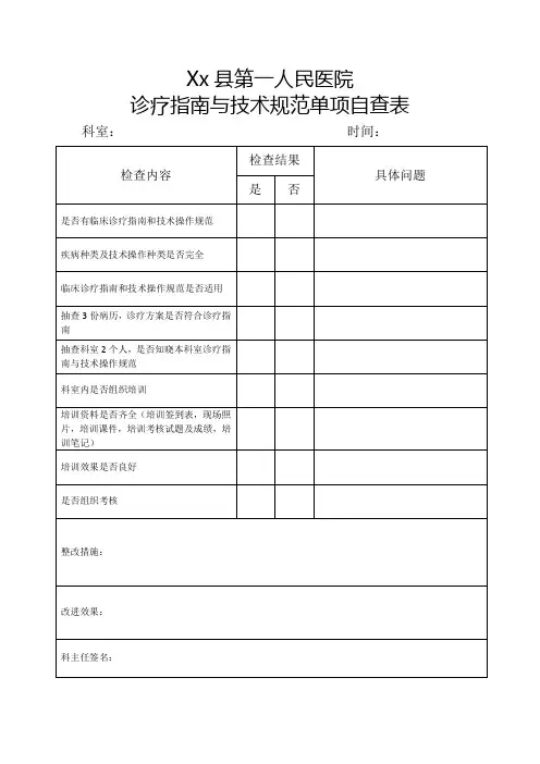 诊疗指南与技术操作规范单项自查