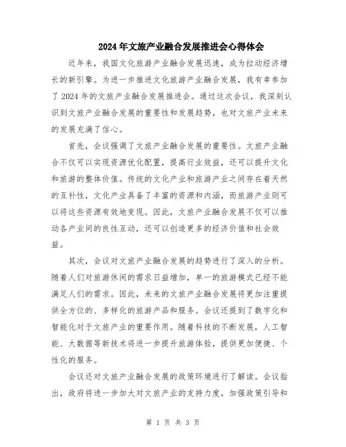 2024年文旅产业融合发展推进会心得体会