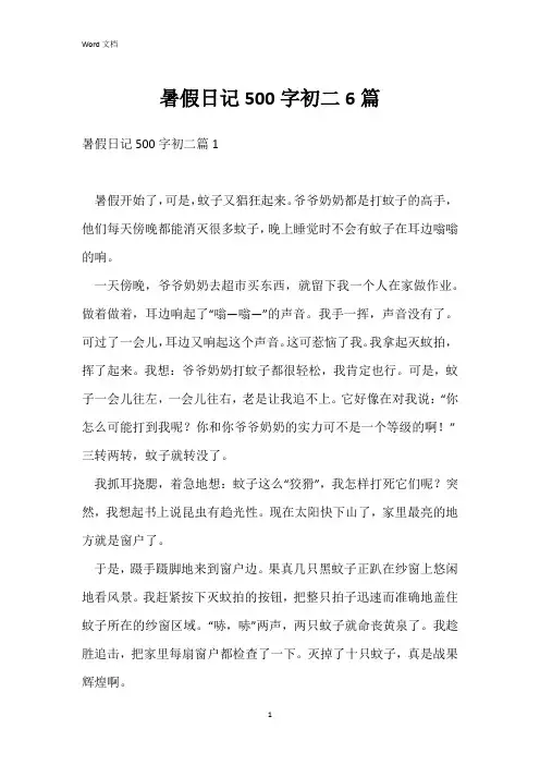 暑假日记500字初二6篇