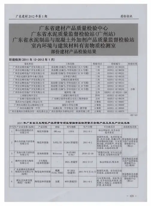 广东省建材产品质量检验中心广东省水泥质量监督检验站(广州站)广东省水泥制品与混凝土外加剂产品质量