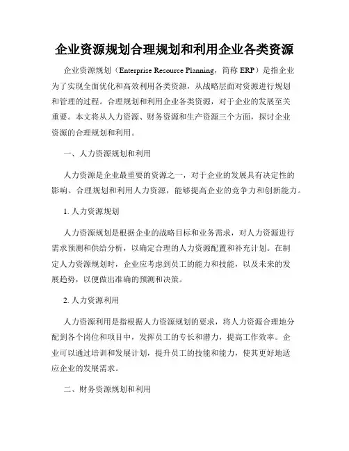 企业资源规划合理规划和利用企业各类资源