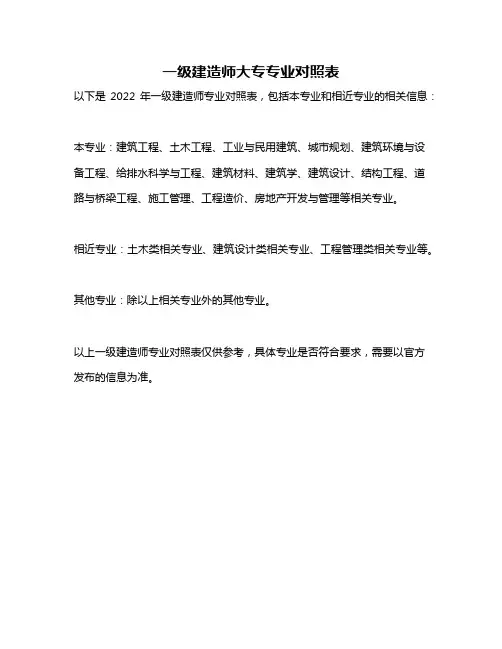 一级建造师大专专业对照表