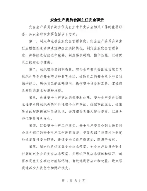 安全生产委员会副主任安全职责