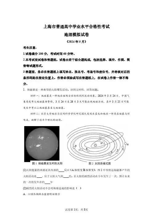 2024年上海高中学业水平合格性考试地理模拟试卷(含答案详解)