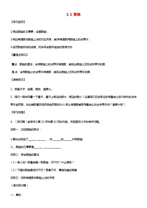 七年级数学上册 2.2 数轴（第1课时）导学案青岛版