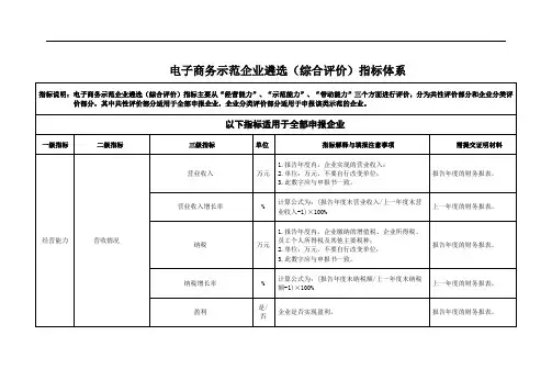 电子商务示范企业遴选综合评价指标体系