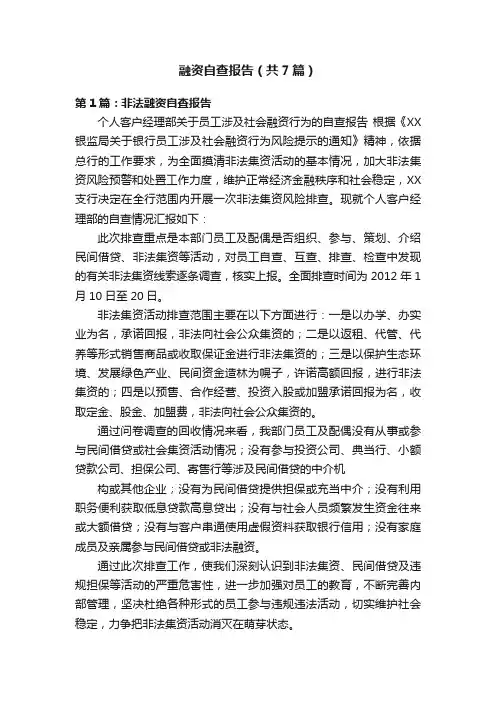 融资自查报告（共7篇）