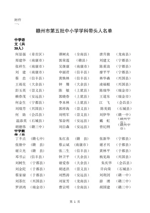 赣州市第五批学科带头人骨干教师名单1