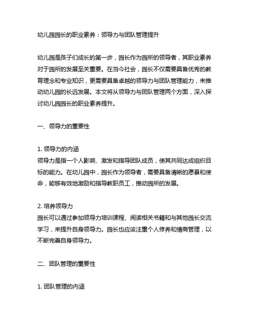 幼儿园园长的职业素养：领导力与团队管理提升