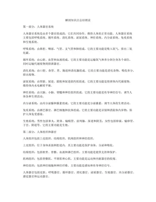 解剖知识点总结朗读