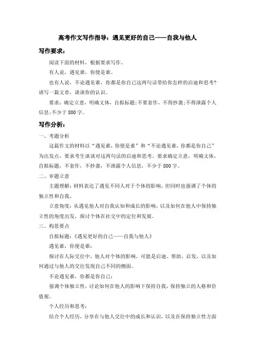 高考作文写作指导遇见更好的自己自我与他人