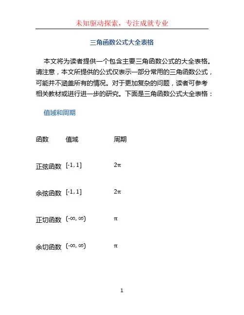 三角函数公式大全表格