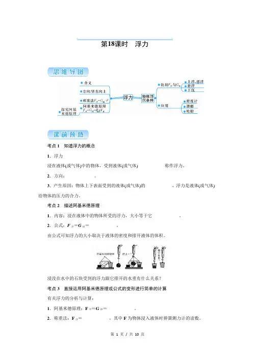 浙江中考科学专题复习提分讲解配套讲义  第18课时 浮力    