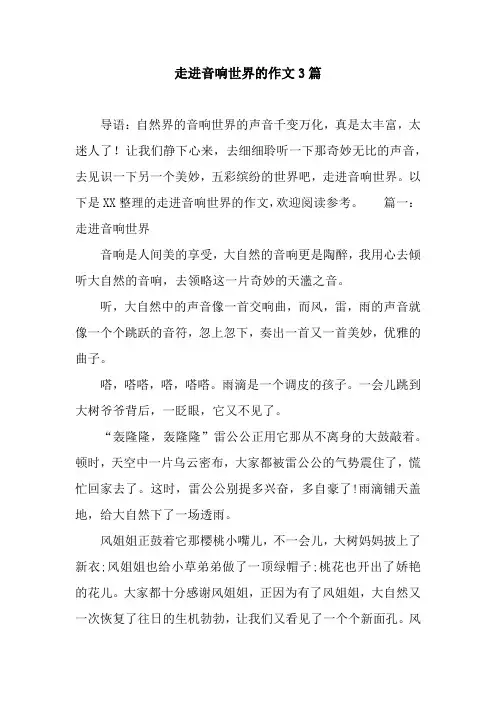 走进音响世界的作文3篇