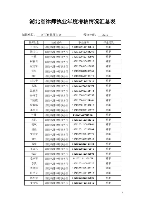 湖北律师执业年度考核情况汇总表