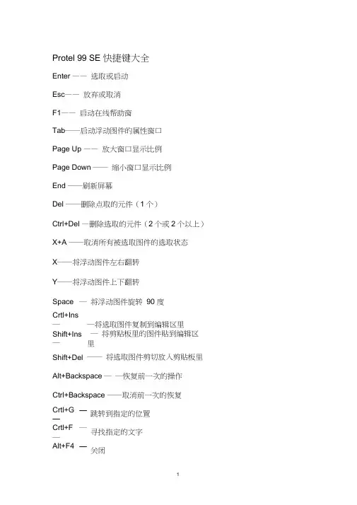 Protel_99se快捷键大全(最终版)